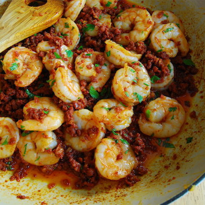 Gambas and Chorizo Sauteed in olive oil and garlic