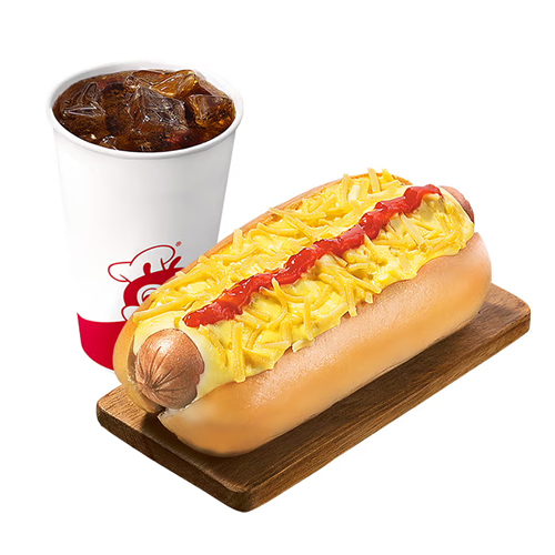 Cheesy Classic Jolly Hotdog with Drinks