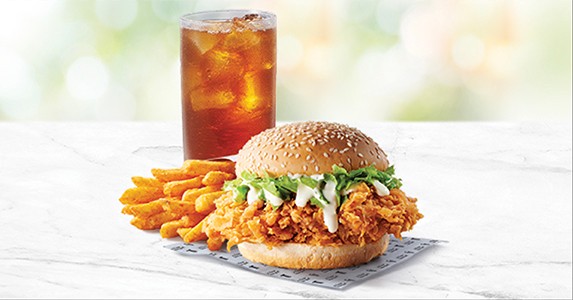 Zinger burger meal with fries and drinks